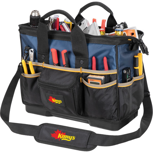 Molded Base Big-Mouth Tote Tool Bag, Ballistic Polyester, 23 Pockets, Black/Blue Brunswick Fyr & Safety