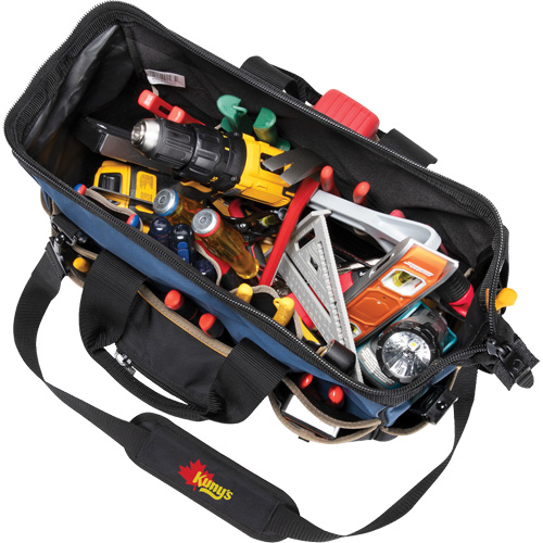 Molded Base Big-Mouth Tote Tool Bag, Ballistic Polyester, 23 Pockets, Black/Blue Brunswick Fyr & Safety