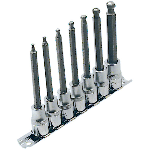Jeu de douilles &agrave; embouts longs et sph&eacute;riques de 4" SAE LHSW-3807, Sph&egrave;re hexagonale, Prise 3/8", 7 mr Brunswick Fyr & Safety