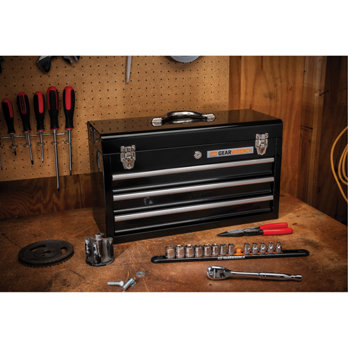 Portable Tool Box, 20" W, 3 Drawers, Black Brunswick Fyr & Safety
