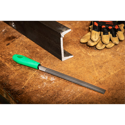 Double Cut File with Green Handle, Half Round, 8", Bastard Brunswick Fyr & Safety