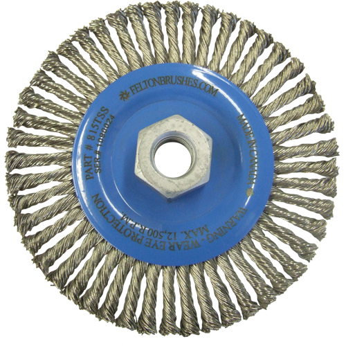 Brosses m&eacute;talliques &agrave; touret, Dia. 5-7/8", Fils 0,02", Arbre 5/8"-11, Acier inoxydable Brunswick Fyr & Safety