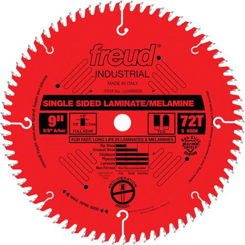 Lames de scie industrielle TCS pour panneaux de particules, 9", 72 dents, Pour Stratifi&eacute; Brunswick Fyr & Safety