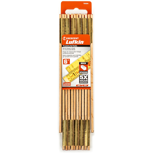 Red End&reg; Oversized Brick Mason Rule, 6' L, Wood, 1/16" Graduations Brunswick Fyr & Safety