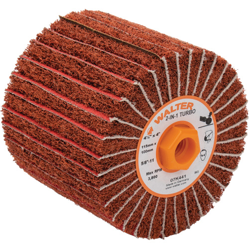 Two-In-One Turbo Drums, 4-1/2" Dia. x 4" W, 5/8"-11 Arbor, 60 Grit Brunswick Fyr & Safety