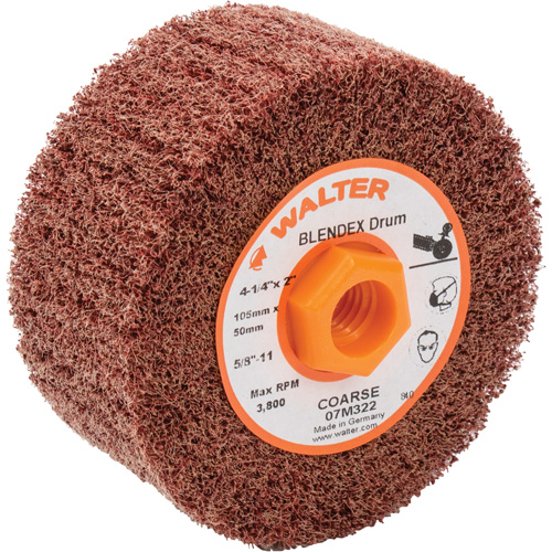 ALLSTEEL Blendex Surface Conditioning Drum, 4-1/4" Dia. x 2" W, 5/8"-11 Arbor, Coarse Grit Brunswick Fyr & Safety