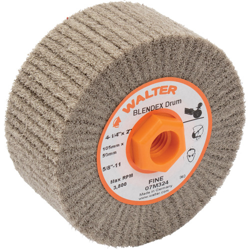 ALLSTEEL Blendex Surface Conditioning Drum, 4-1/4" Dia. x 2" W, 5/8"-11 Arbor, Fine Grit Brunswick Fyr & Safety