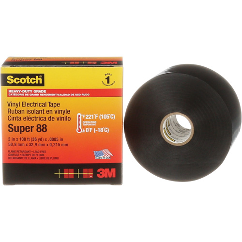 Scotch&reg; Super 88 Professional Electrical Tape, 51 mm (2") x 33 m (108'), Black, 8.5 mils Brunswick Fyr & Safety