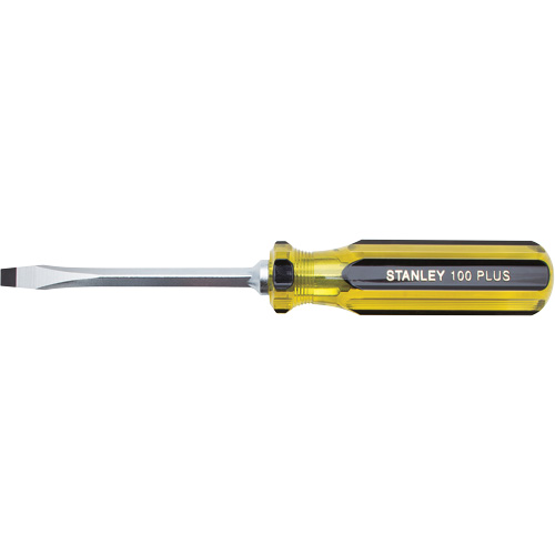 100 PLUS&reg; Standard Slotted Tip Screwdriver, 1/4" Tip, Square, 8-3/16" L, Plastic Handle Brunswick Fyr & Safety
