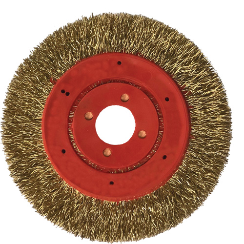 Brosse m&eacute;tallique &agrave; touret et &agrave; encapsulation partielle ne rejetant pas les fils, 3" dia., Fils 0,012", Arbre 1/4" Brunswick Fyr & Safety