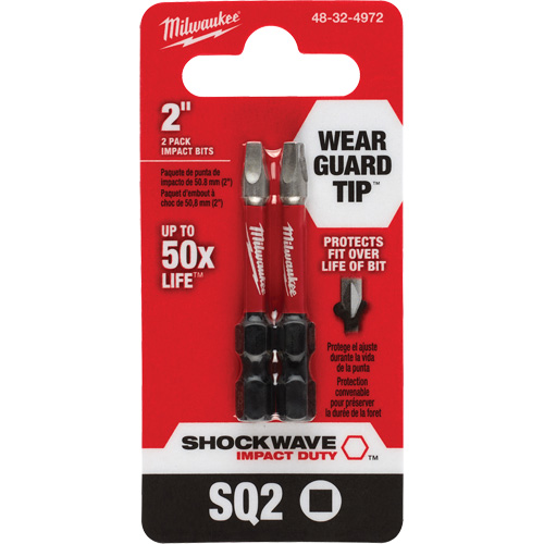 Shockwave Impact Duty Screwdriver Bit, Square, #2, 1/4" Drive Brunswick Fyr & Safety