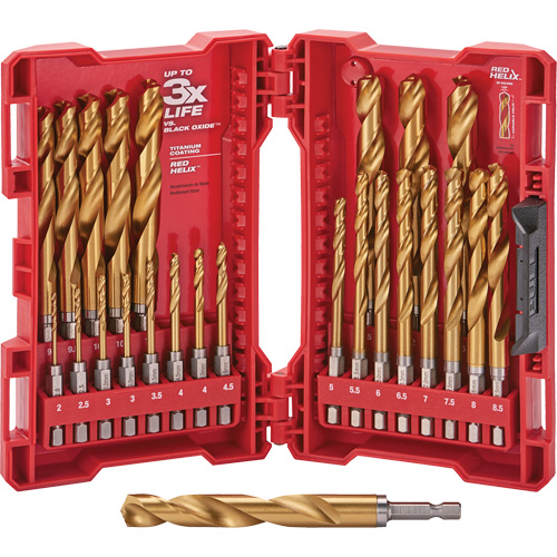 Shockwave Red Helix Metric Drill Bit Set, 25 Pieces, Titanium Brunswick Fyr & Safety