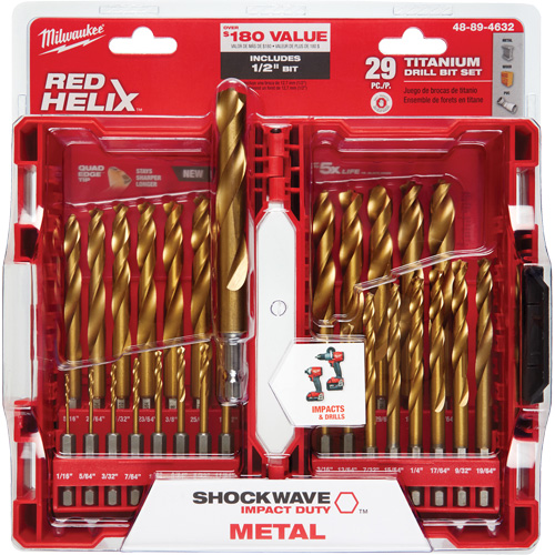 Shockwave Red Helix Drill Bit Set, 29 Pieces, Titanium Brunswick Fyr & Safety