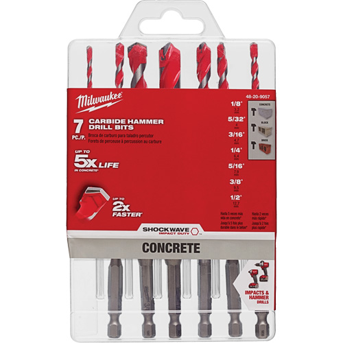 Large Shockwave Hammer Drill Bit Kit, 7 Pieces, Carbide Brunswick Fyr & Safety