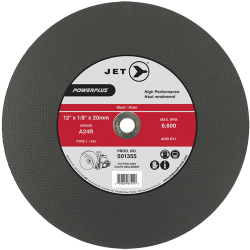 A24R PowerPlus Cut-Off Wheel, 12" x 1/8", 20 mm Arbor, Type 1, 6600 RPM Brunswick Fyr & Safety