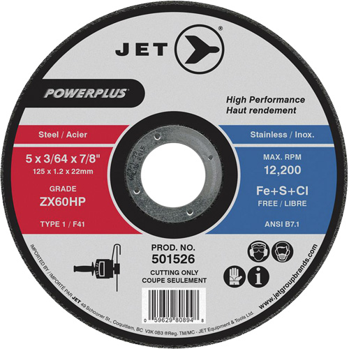 ZX46HP PowerPlus Cut-Off Wheel, 7" x 1/16", 7/8" Arbor, Type 1, 8500 RPM Brunswick Fyr & Safety