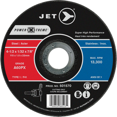 Meule &agrave; tronçonner Power-Xtreme A60PX, 4-1/2" x 1/32", Arbre de 7/8", Type 1, 13 300 Tr/min Brunswick Fyr & Safety