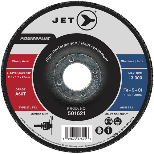Meule &agrave; tronçonner PowerPlus A60T, 4-1/2" x 3/64", Arbre de 7/8", Type 27, 13 300 Tr/min Brunswick Fyr & Safety