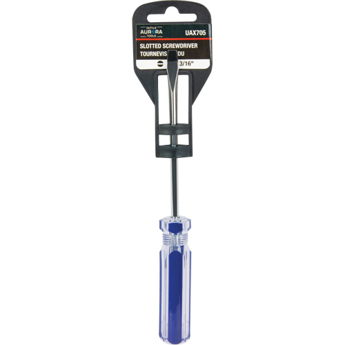 Tournevis &agrave; fente bleu transparent avec bandes, Tige de 3/16", Ronde, Prise en Plastique Brunswick Fyr & Safety