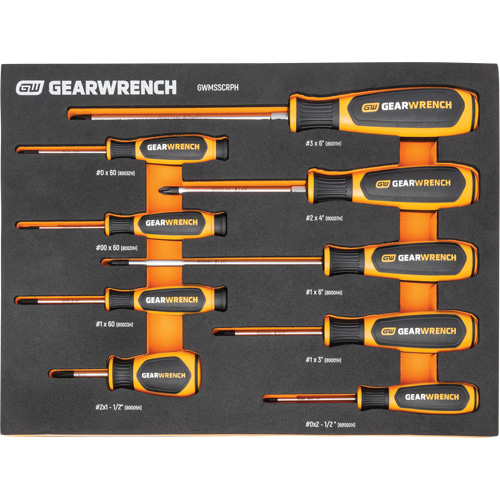 Phillips&reg; Dual Material Screwdriver Set in Foam Storage Tray, 9 Pcs. Brunswick Fyr & Safety