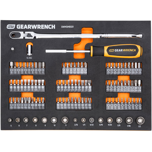 Jeu d'outils &agrave; t&ecirc;te &eacute;troite pour m&eacute;canicien dans un plateau de rangement en mousse Brunswick Fyr & Safety