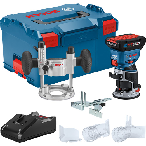 Brushless Colt Palm Router Kit with CORE18V&reg; 4 Ah Advanced Power Battery & Plunge Base Brunswick Fyr & Safety