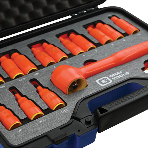 3/8" Drive SAE & Metric Hex Bit Insulated Socket and Attachment Set, 1000 V, 16 Pcs Brunswick Fyr & Safety