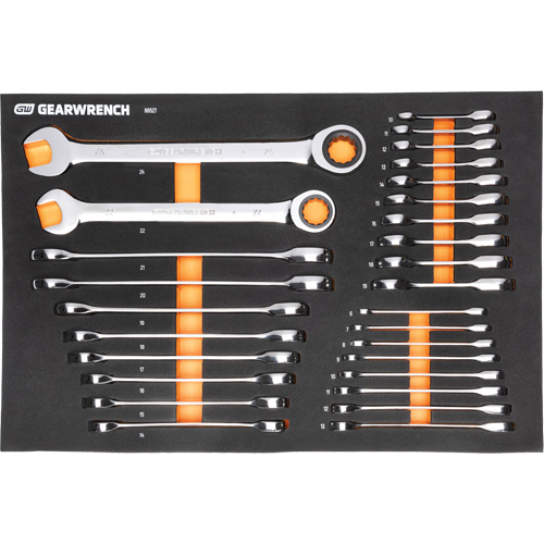 Jeu d'outils m&eacute;triques pour m&eacute;canicien MEGAMOD dans des plateaux en mousse modulaire avec armoire roulante &agrave; outils, 358 morcea Brunswick Fyr & Safety