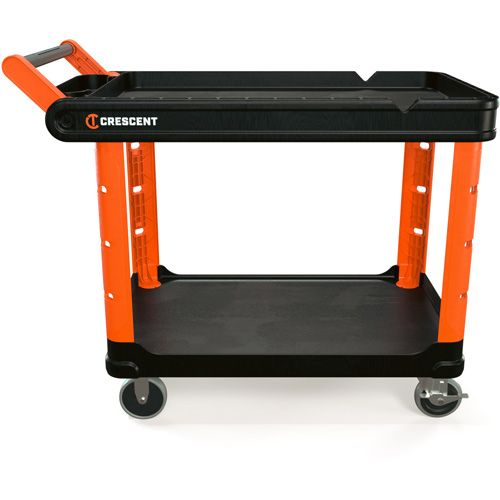 RAILWORKS 2-Shelf Industrial Utility Cart with 5" Hard Casters, 47" L x 24-1/2" W x 34" H, Black/Orange Brunswick Fyr & Safety