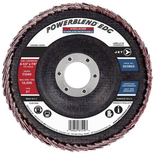 POWERBLEND EDG Flap Disc, 4-1/2" x 7/8", Type 27, CG60 Grit, Ceramic Brunswick Fyr & Safety