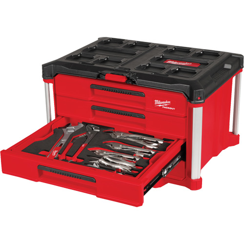 64-Piece Hand Tool Set with PACKOUT 4 Drawer Tool Box, 16-3/10" x 22-1/5" x 14-3/10", Black/Red Brunswick Fyr & Safety