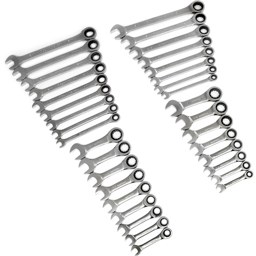 72-Tooth 12 Point Standard & Stubby Wrench Set, Ratcheting Combination, 34 Pieces, Imperial and Metric Brunswick Fyr & Safety