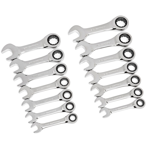 72-Tooth 12 Point Stubby Wrench Set, Ratcheting Combination, 14 Pieces, Imperial and Metric Brunswick Fyr & Safety