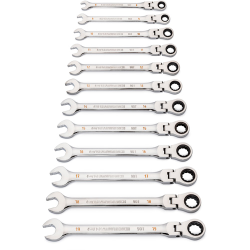 90-Tooth 12 Point Wrench Set, Flex Head/Ratcheting Combination, 12 Pieces, Metric Brunswick Fyr & Safety
