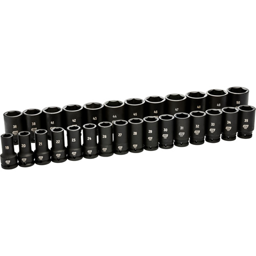 6 Point Metric Socket Set, 28 Pcs, Impact, 3/4" Drive Size, Deep Brunswick Fyr & Safety