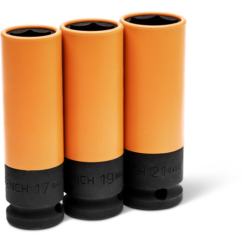 Metric High-Strength Wheel Protector Socket Set, 3 Pcs, Impact, 1/2" Drive Size, Deep Brunswick Fyr & Safety