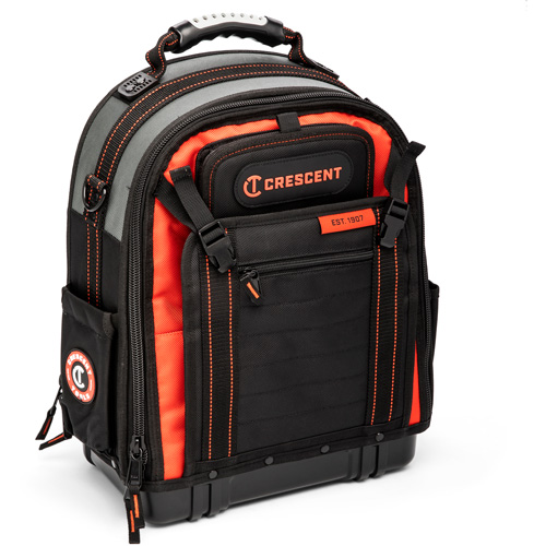 Tradesman Backpack, 18" L x 10" W, Black/Grey/Orange, Polyester Brunswick Fyr & Safety