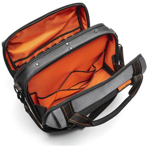 17" Tradesman Closed Top Tool Bag, Polyester, 3 Pockets, Black/Grey/Orange Brunswick Fyr & Safety