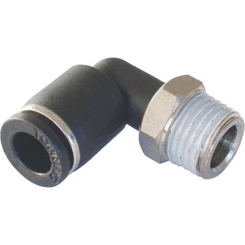 Adaptateur coude m&acirc;le NPT MAXFIT &agrave; raccord instantan&eacute; (push-to-connect), 3/8" x 1/2" dia., Polym&egrave;re PBT Brunswick Fyr & Safety