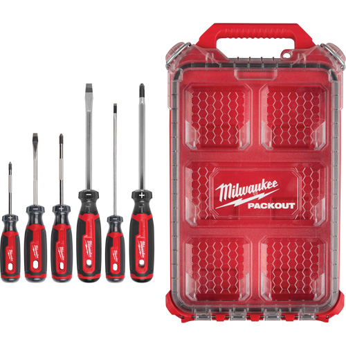 Cushion Grip Screwdrivers Set with PACKOUT Low-Profile Compact Organizer, 6 Pcs. Brunswick Fyr & Safety