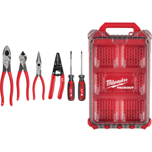 Ensemble de pinces &agrave; prise gain&eacute;e, pince &agrave; d&eacute;nuder et tournevis &agrave; prise coussin&eacute;e avec organisateur PACKOUT Brunswick Fyr & Safety