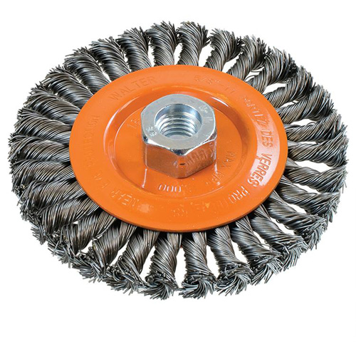 Wide Knotted Wire Wheel Brush, 5" Dia., 0.02" Fill, 5/8"-11 Arbor, Steel Brunswick Fyr & Safety