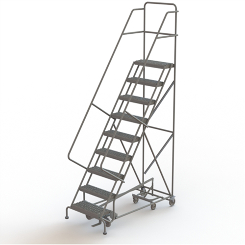 All Directional Rolling Ladder, 9 Steps, 24" Step Width, 90" Platform Height, Steel Brunswick Fyr & Safety