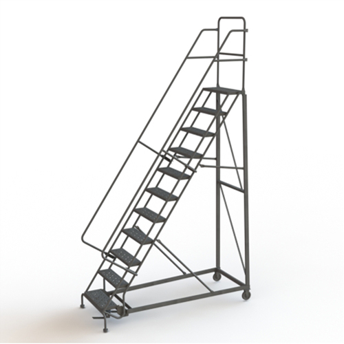 Heavy Duty Rolling Ladder, 11 Steps, 24" Step Width, 110" Platform Height, Steel Brunswick Fyr & Safety