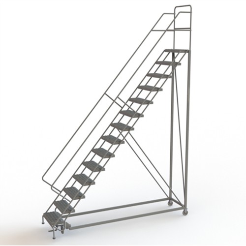 Safety Slope Rolling Ladder, 14 Steps, Serrated, 50° Incline, 140" High Brunswick Fyr & Safety