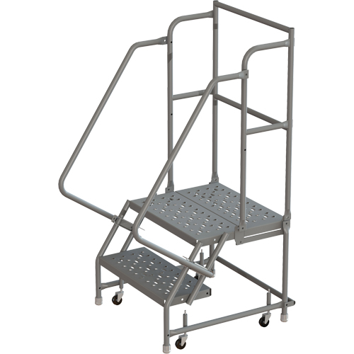 Escabeaux roulants &agrave; dessus profond, 2 marches, Largeur de la marche 24", Hauteur de la plateforme 20", Acier Brunswick Fyr & Safety