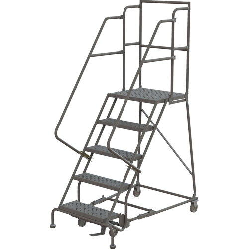 Deep Top Step Rolling Ladder, 5 Steps, 24" Step Width, 50" Platform Height, Steel Brunswick Fyr & Safety