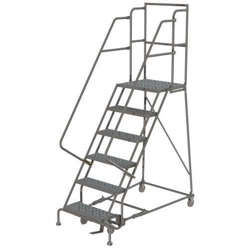 Deep Top Step Rolling Ladder, 7 Steps, 16" Step Width, 70" Platform Height, Steel Brunswick Fyr & Safety
