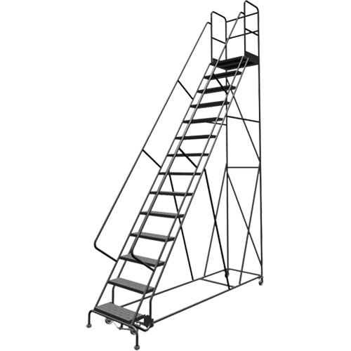 Deep Top Step Rolling Ladder, 14 Steps, 24" Step Width, 140" Platform Height, Steel Brunswick Fyr & Safety