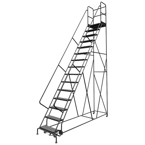 Escabeaux roulants &agrave; dessus profond, 16 marches, Largeur de la marche 24", Hauteur de la plateforme 160", Acier Brunswick Fyr & Safety